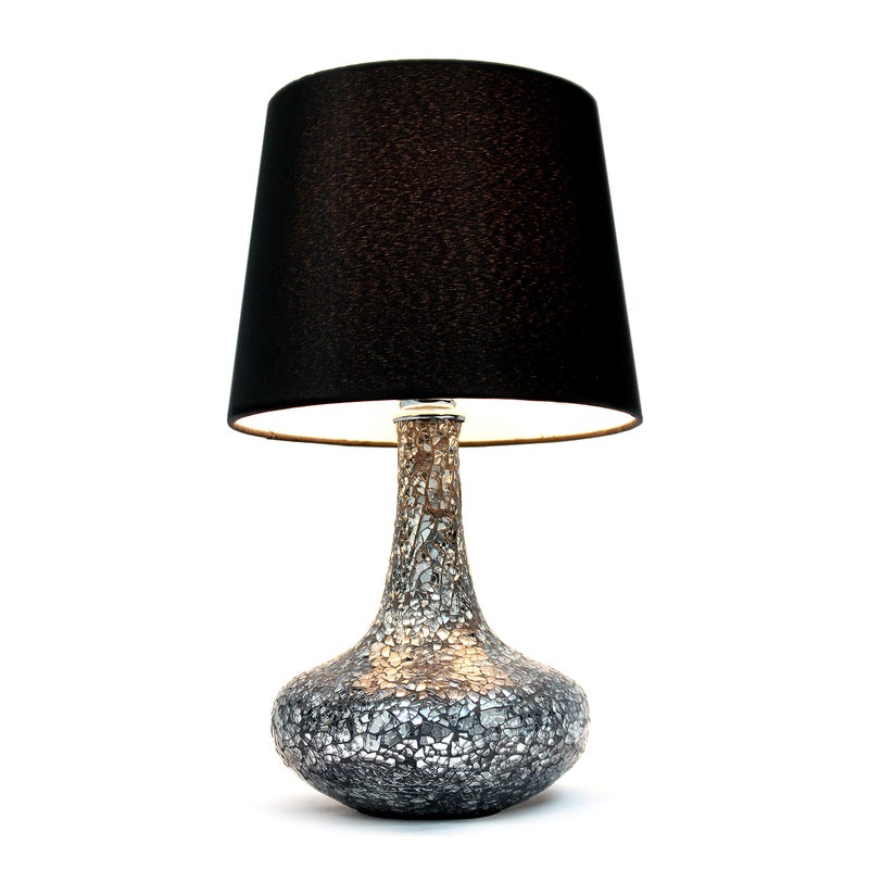 Simple Designs LT3039-BLK 14.17â€ Contemporary Mosaic Tiled Glass Genie Standard Table Lamp with Matching Fabric Shade for Home DÃ©cor, Bedroom, Living Room, Foyer, Office, Black/Silver - Image 3